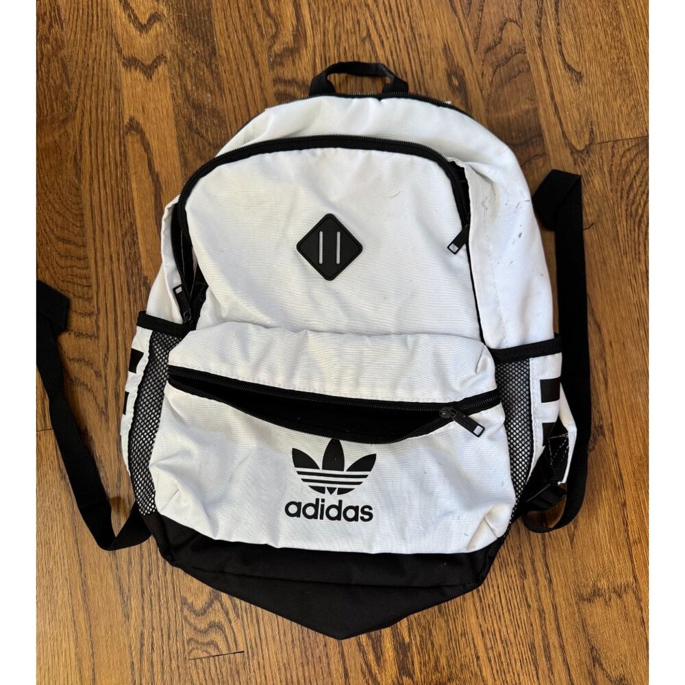 Adidas Originals White & Black Backpack With Straps And Pockets - Used
